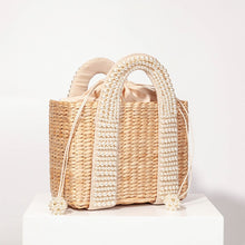 Load image into Gallery viewer, Pearl Detail Beaded Straw Bag
