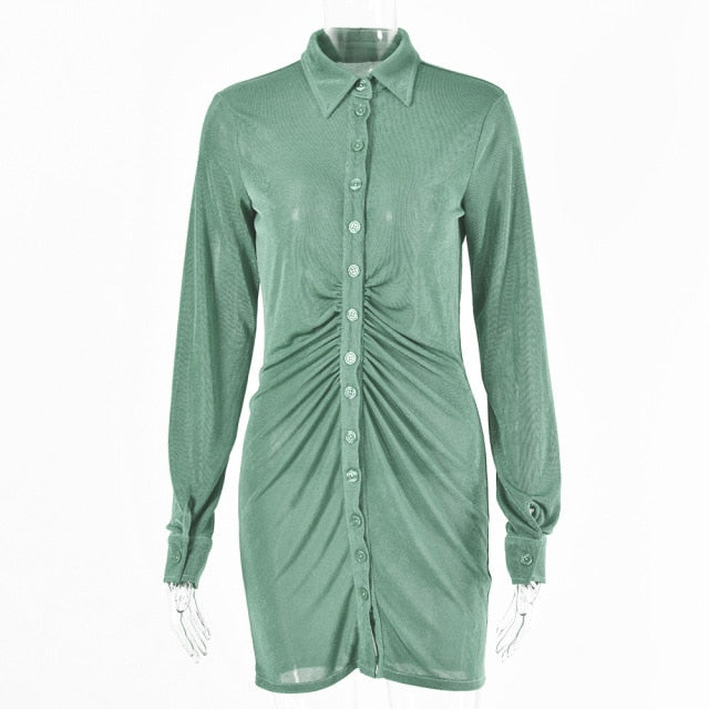 Green Ruched Button Down Dress – Silistro