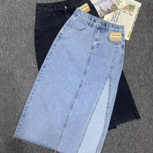 Load image into Gallery viewer, Vintage High Waisted Side Split A-line Denim Pencil Skirt
