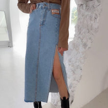 Load image into Gallery viewer, Vintage High Waisted Side Split A-line Denim Pencil Skirt
