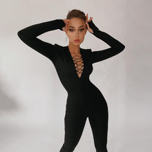 Load image into Gallery viewer, V Neck Long Sleeves Bodycon Jumpsuit
