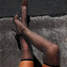 Load image into Gallery viewer, Diamante Fishnet Thigh High Heels
