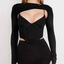 Load image into Gallery viewer, Long Sleeve Mesh Corset Crop Top
